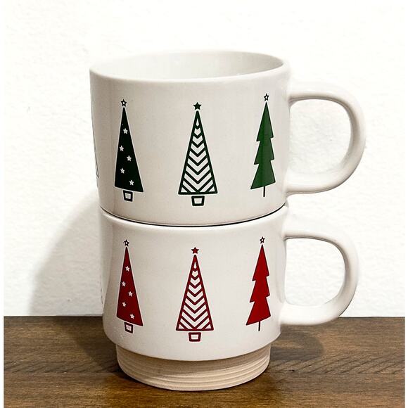 NWOT: Thirstystone - Ivory Stoneware Christmas Trees Stackable Mugs (10 fl. oz) - Picture 1 of 4